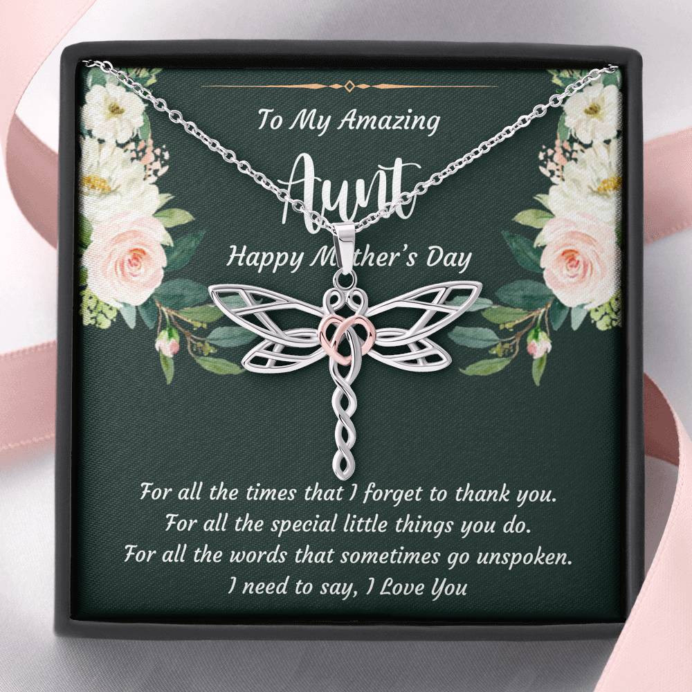 To My Aunt Gifts, I Love You, Dragonfly Necklace For Women, Aunt Mother’s Day Present From Niece Nephew