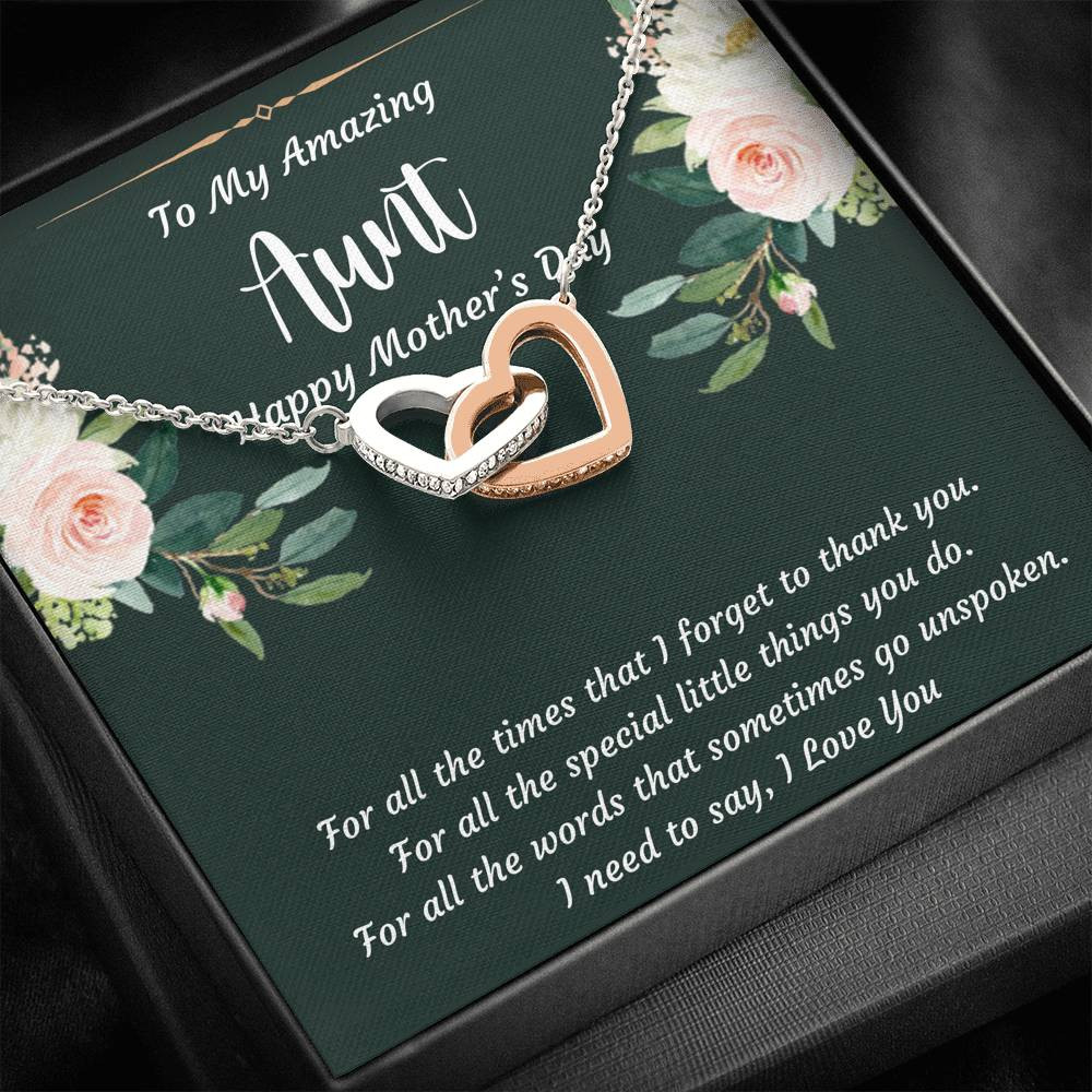 To My Aunt Gifts, I Love You, Interlocking Heart Necklace For Women, Aunt Mother’s Day Present From Niece Nephew