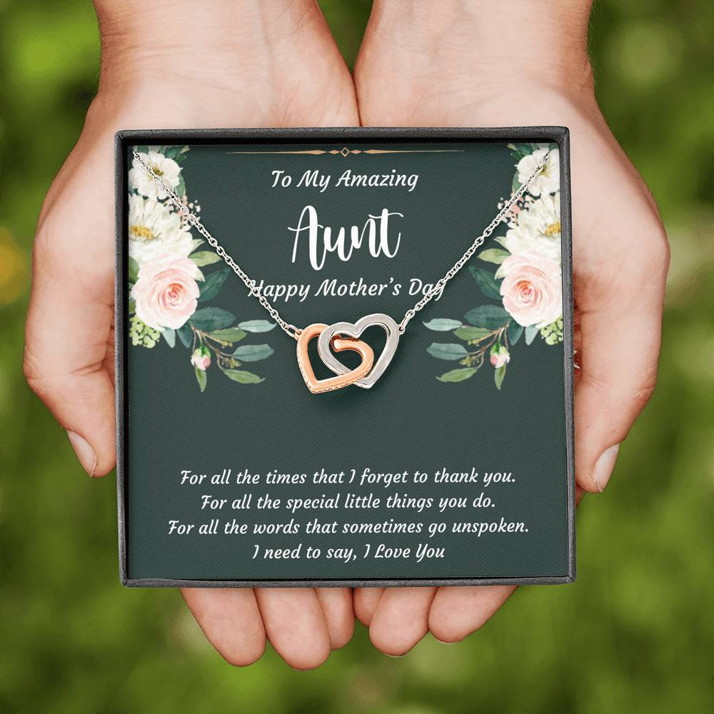 To My Aunt Gifts, I Love You, Interlocking Heart Necklace For Women, Aunt Mother’s Day Present From Niece Nephew
