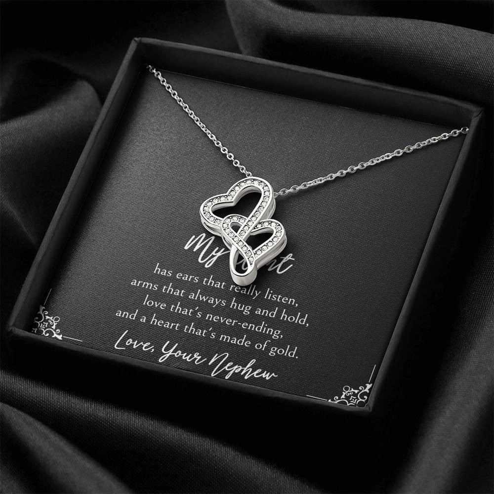 To My Aunt Gifts, Love That’s Never Ending, Double Heart Necklace For Women, Birthday Present Idea From Nephew