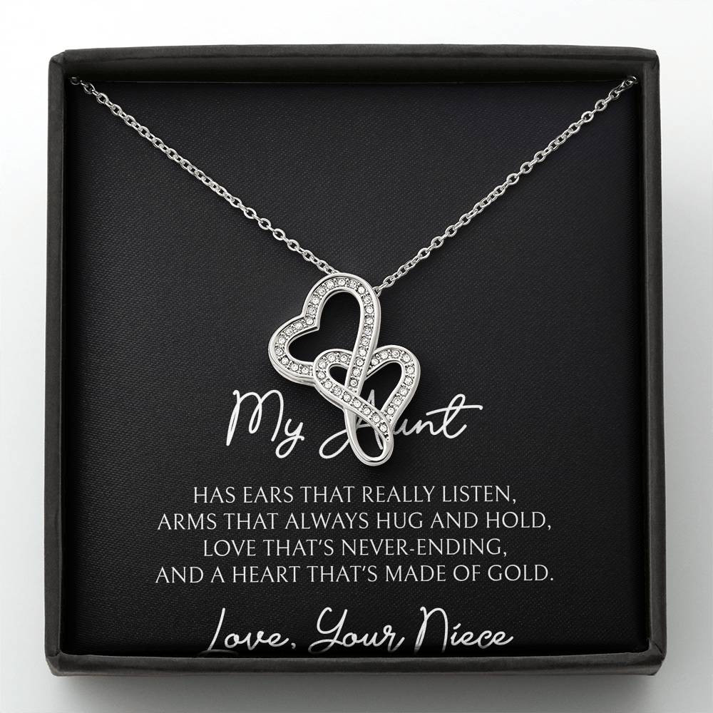 To My Aunt Gifts, Love That’s Never Ending, Double Heart Necklace For Women, Birthday Present Idea From Niece