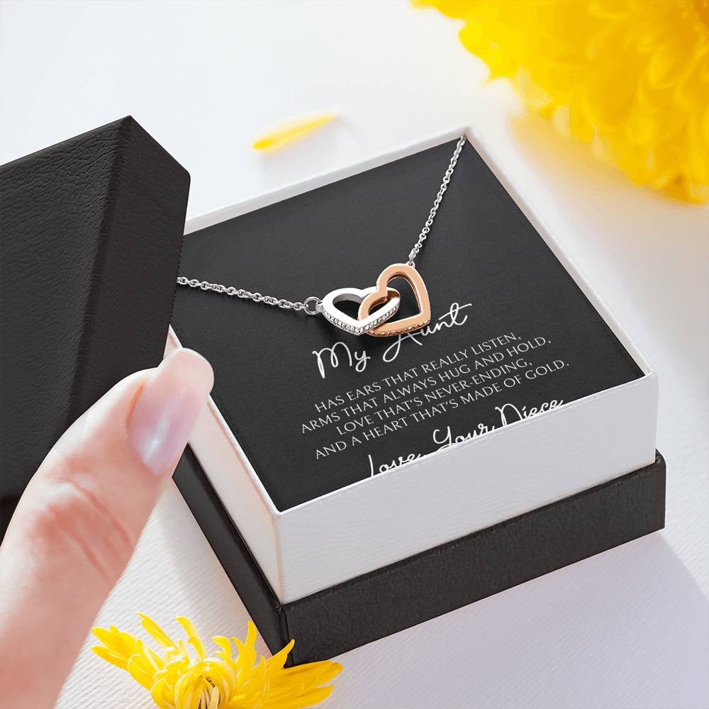 To My Aunt Gifts, Love That’s Never Ending, Interlocking Heart Necklace For Women, Birthday Present Idea From Niece