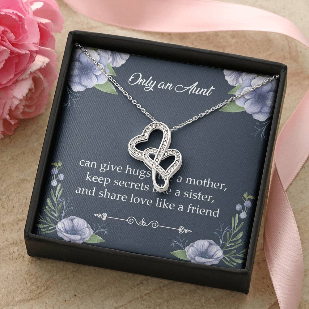 To My Aunt Gifts, Only An Aunt Can Give Hugs Like A Mother, Double Heart Necklace For Women, Aunt Birthday Present From Niece Nephew