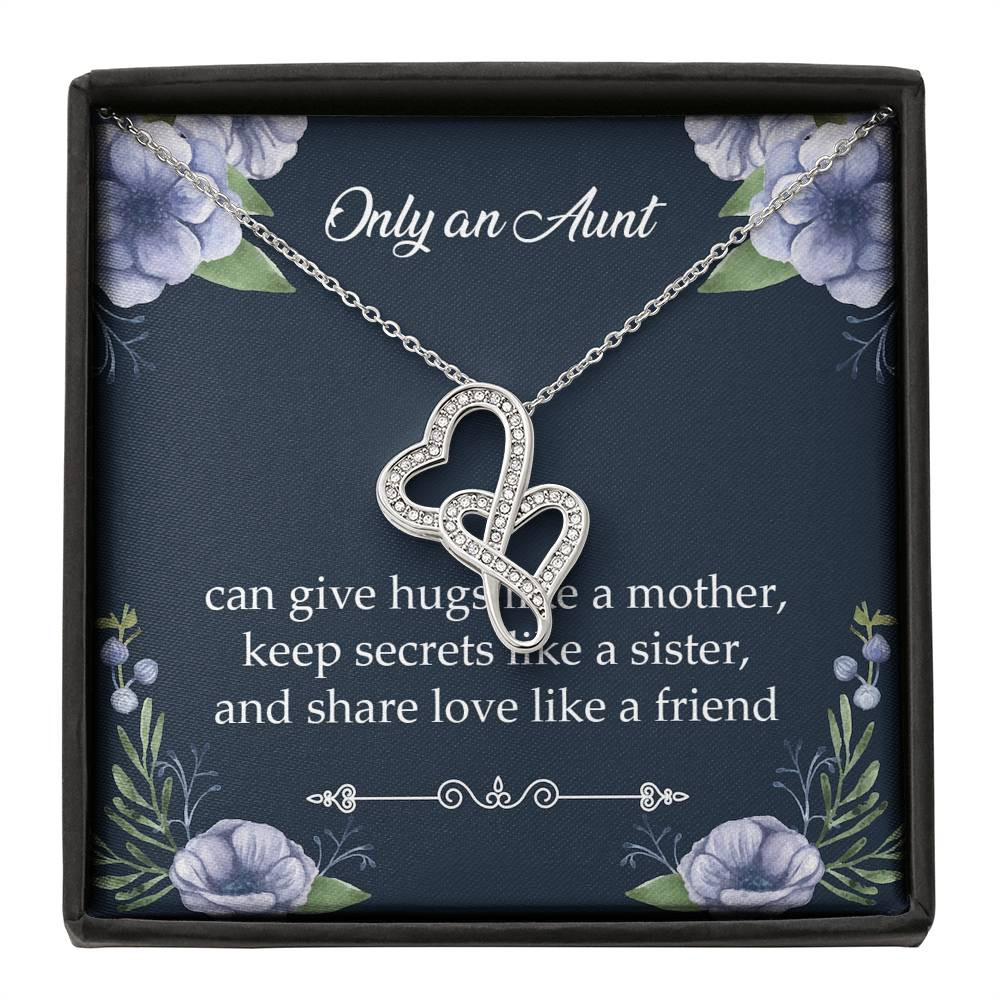 To My Aunt Gifts, Only An Aunt Can Give Hugs Like A Mother, Double Heart Necklace For Women, Aunt Birthday Present From Niece Nephew