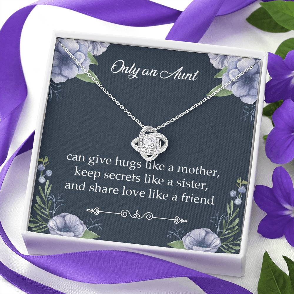 To My Aunt Gifts, Only An Aunt Can Give Hugs Like A Mother, Love Knot Necklace For Women, Aunt Birthday Present From Niece Nephew