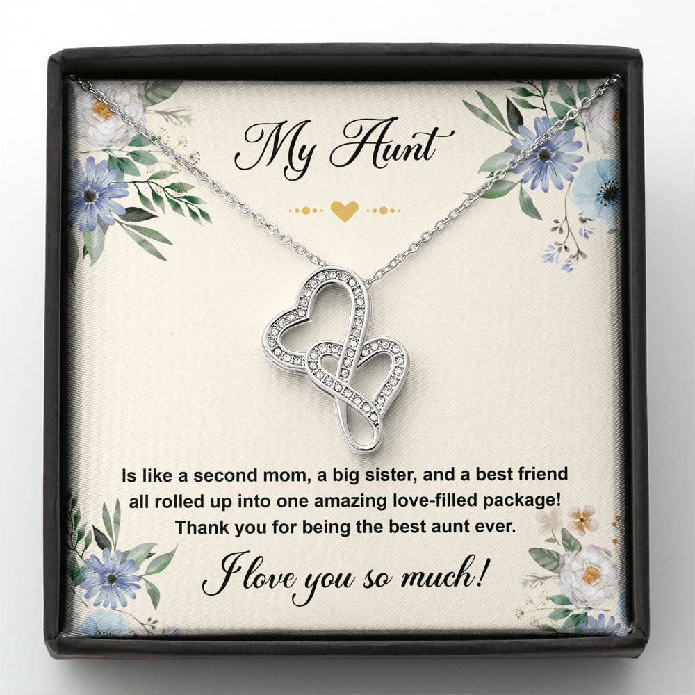 To My Aunt Gifts, Second Mom, Double Heart Necklace For Women, Aunt Birthday Present From Niece Nephew