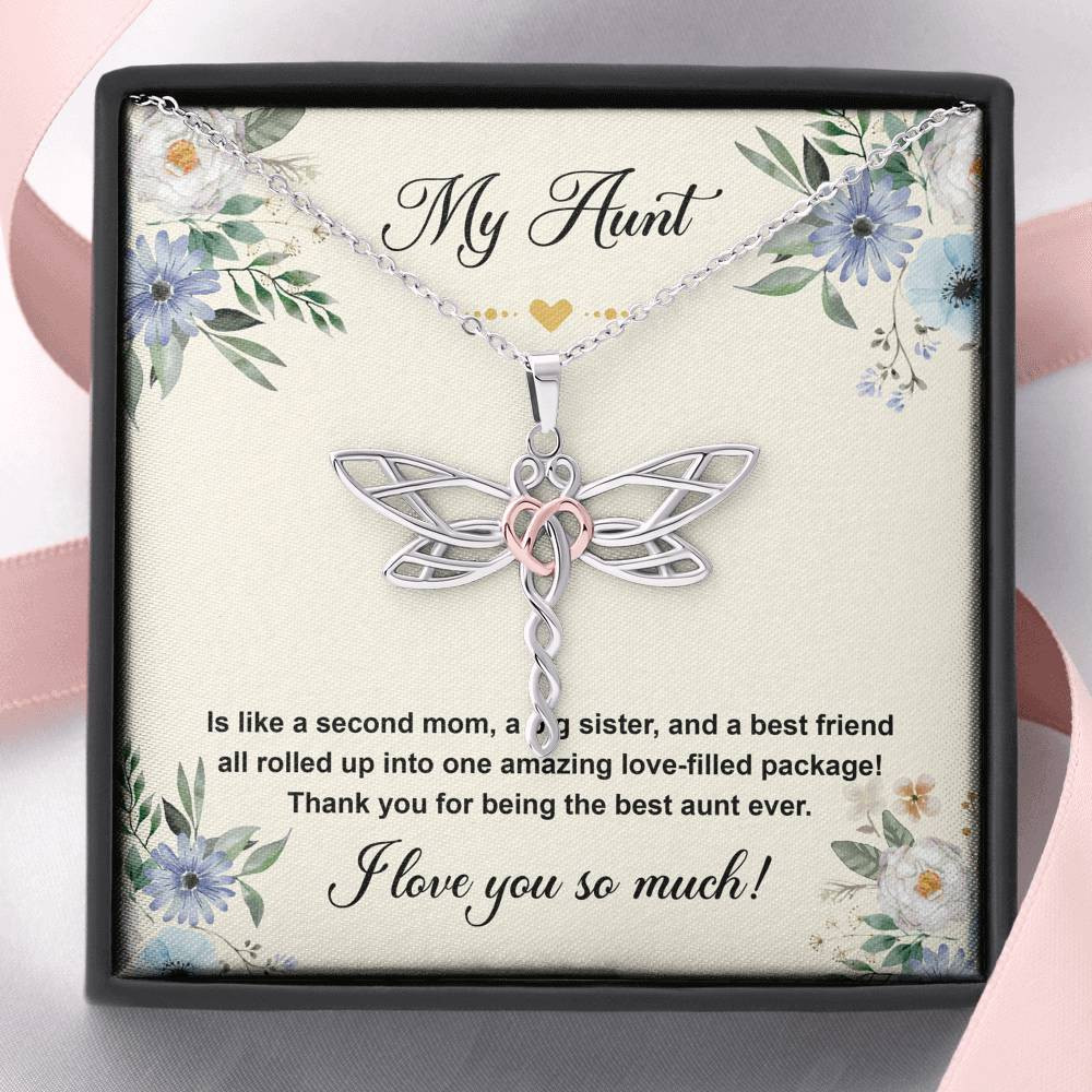 To My Aunt Gifts, Second Mom, Dragonfly Necklace For Women, Aunt Birthday Present From Niece Nephew