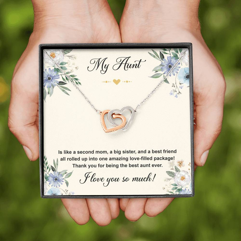 To My Aunt Gifts, Second Mom, Interlocking Heart Necklace For Women, Aunt Birthday Present From Niece Nephew
