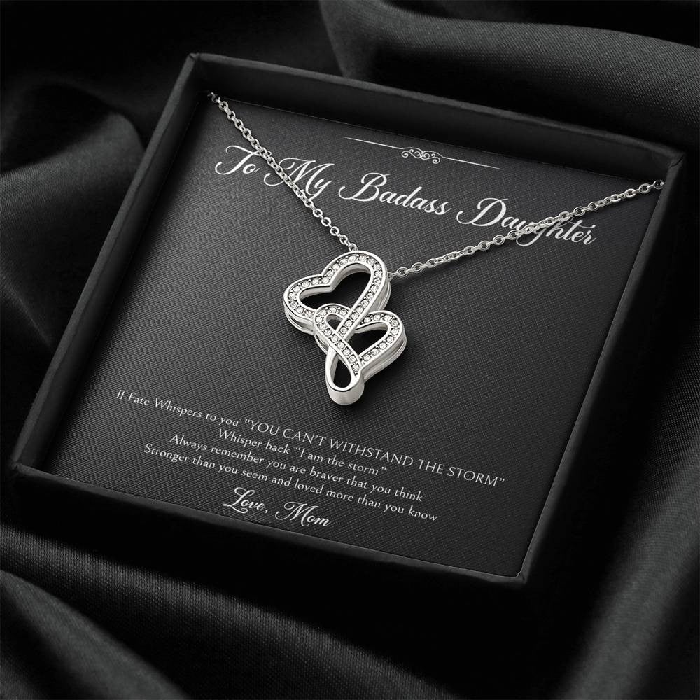 To My Badass Daughter Gifts, I Am The Storm, Double Heart Necklace For Women, Birthday Present Idea From Mom