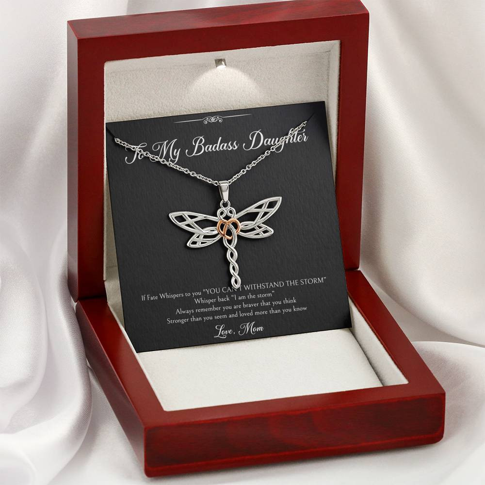 To My Badass Daughter Gifts, I Am The Storm, Dragonfly Necklace For Women, Birthday Present Idea From Mom