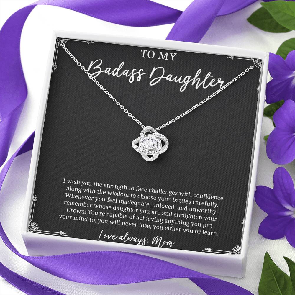 To My Badass Daughter Gifts, I Wish You Strength To Face Challenges, Love Knot Necklace For Women, Birthday Present Idea From Mom