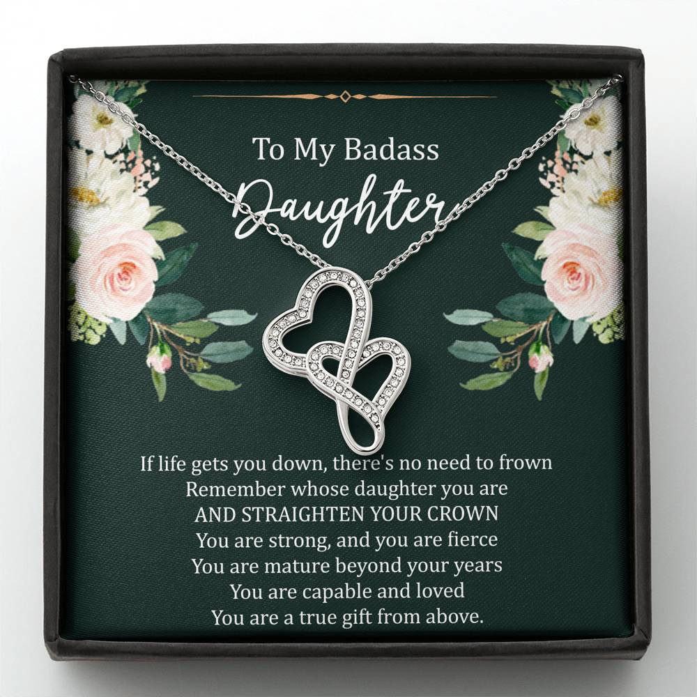 To My Badass Daughter Gifts, If Life Gets You Down, Double Heart Necklace For Women, Birthday Present Idea From Mom