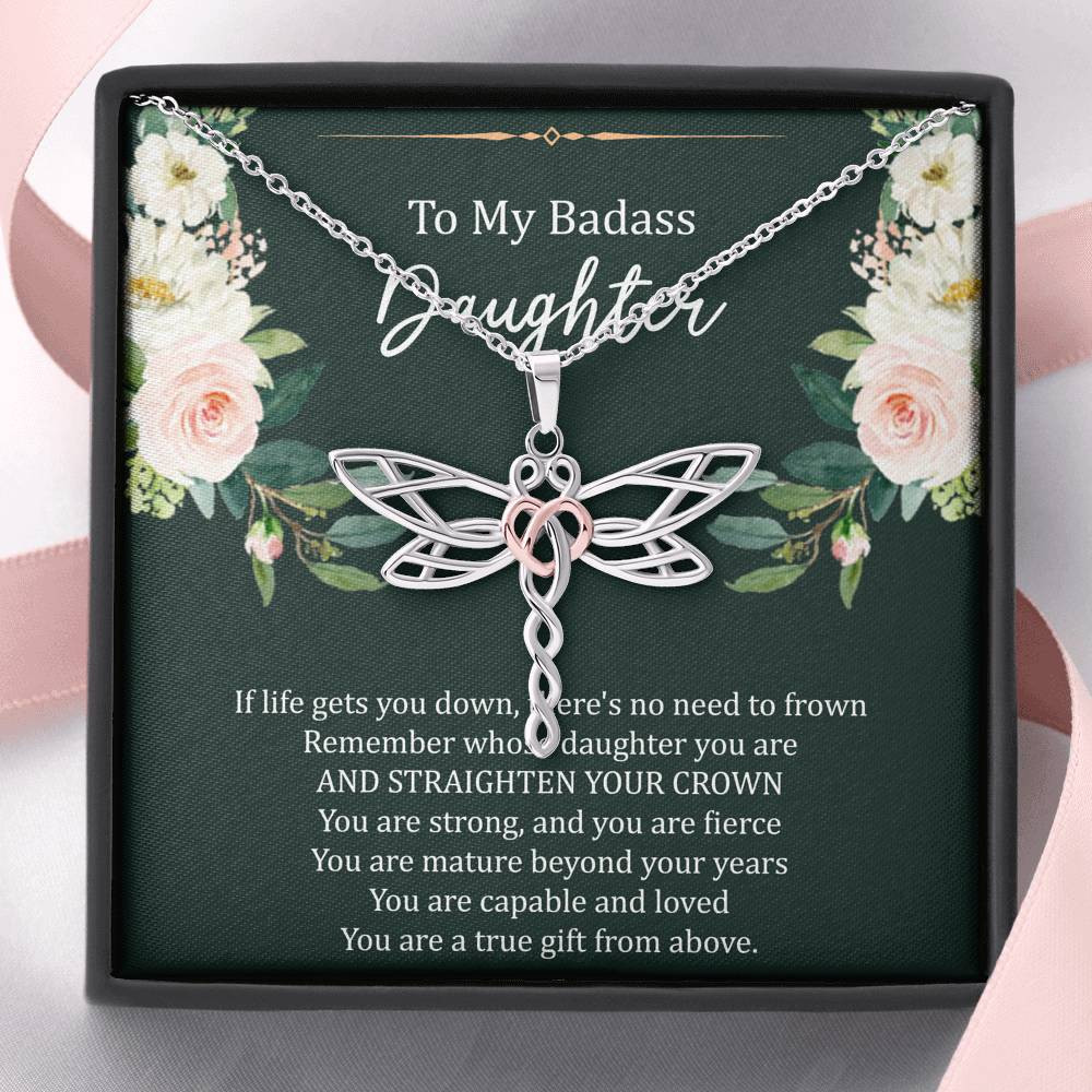 To My Badass Daughter Gifts, If Life Gets You Down, Dragonfly Necklace For Women, Birthday Present Idea From Mom