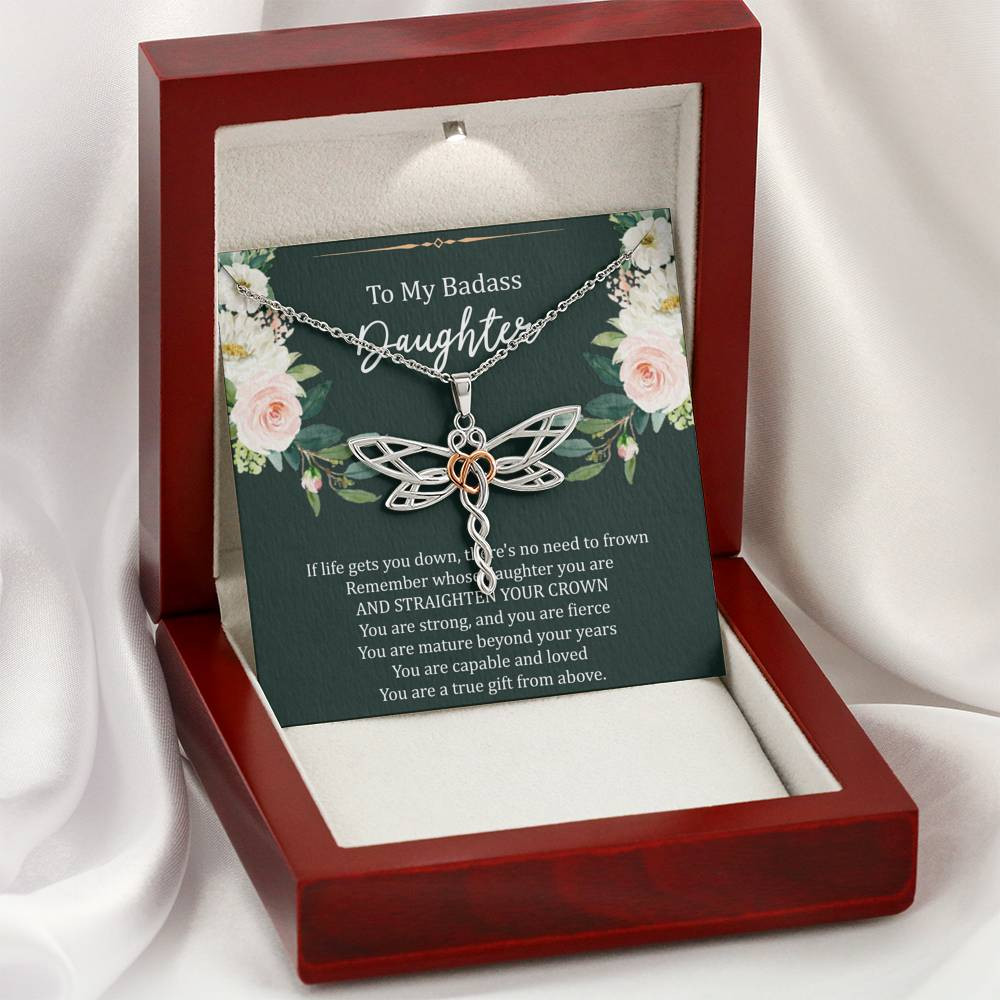 To My Badass Daughter Gifts, If Life Gets You Down, Dragonfly Necklace For Women, Birthday Present Idea From Mom