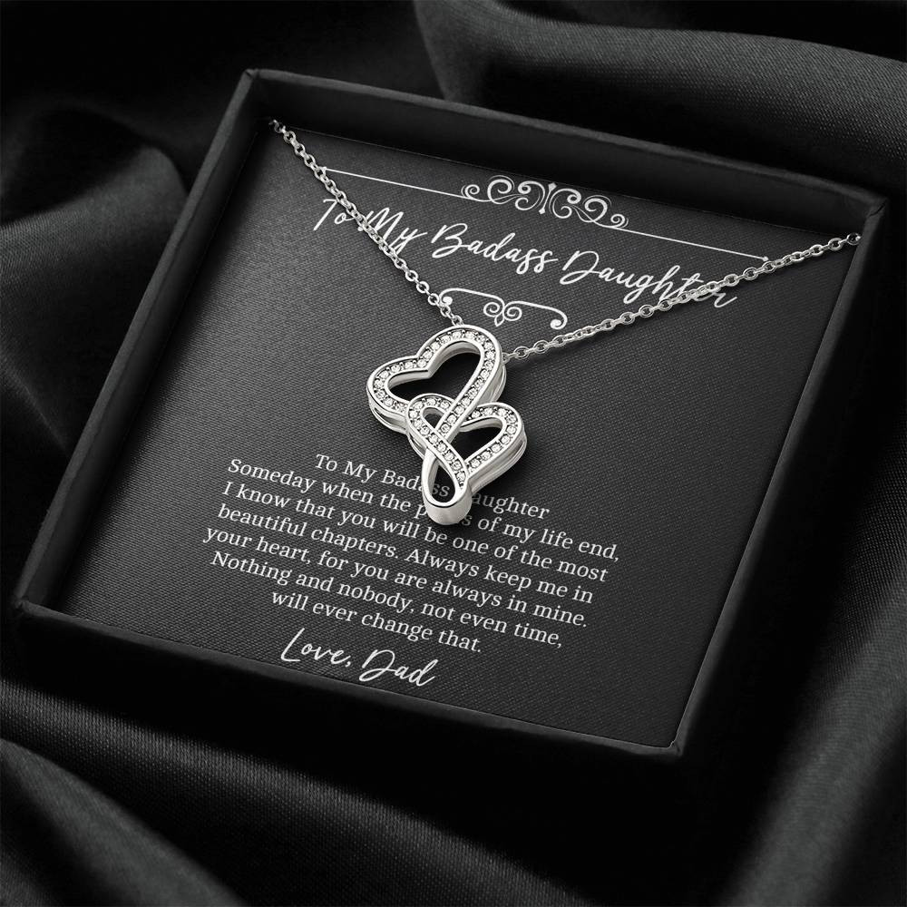 To My Badass Daughter Gifts, Someday When The Pages of My Life End, Double Heart Necklace For Women, Birthday Present Idea From Dad