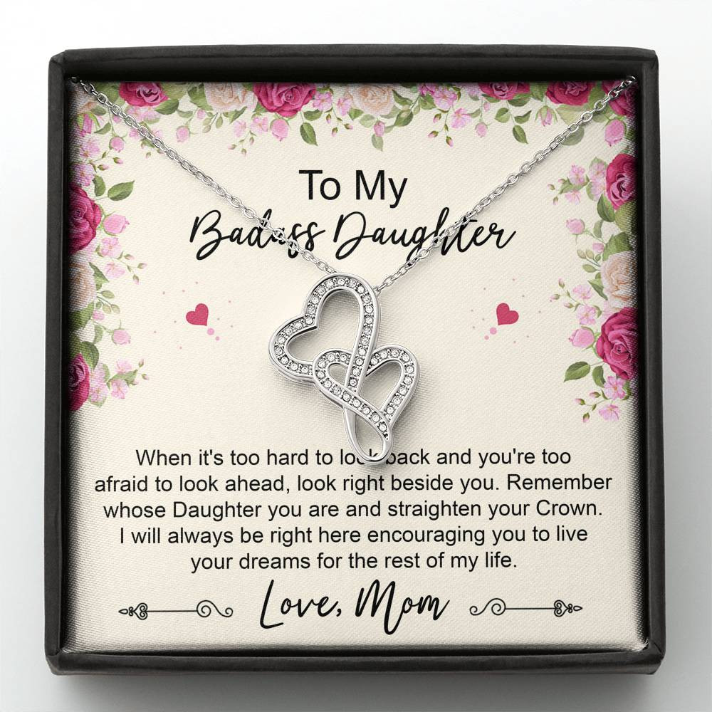To My Badass Daughter Gifts, When It’s Too Hard To Look Back, Double Heart Necklace For Women, Birthday Present Idea From Mom
