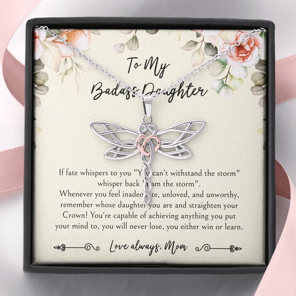 To My Badass Daughter Gifts, When It’s Too Hard To Look Back, Dragonfly Necklace For Women, Birthday Present Idea From Mom