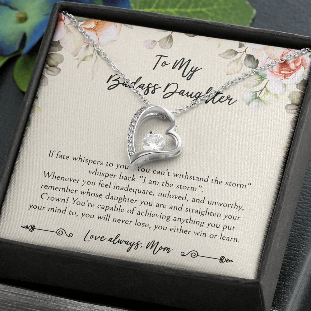 To My Badass Daughter Gifts, When It’s Too Hard To Look Back, Forever Love Heart Necklace For Women, Birthday Present Idea From Mom