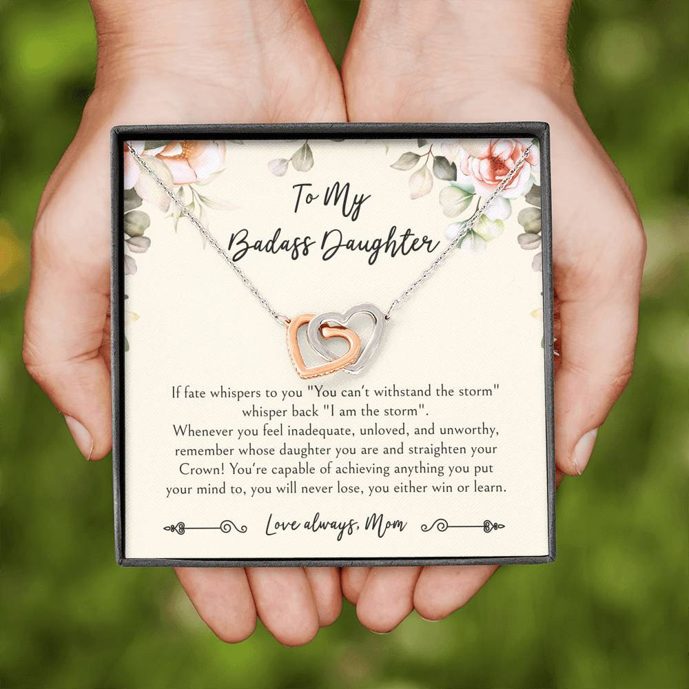 To My Badass Daughter Gifts, When It’s Too Hard To Look Back, Interlocking Heart Necklace For Women, Birthday Present Idea From Mom