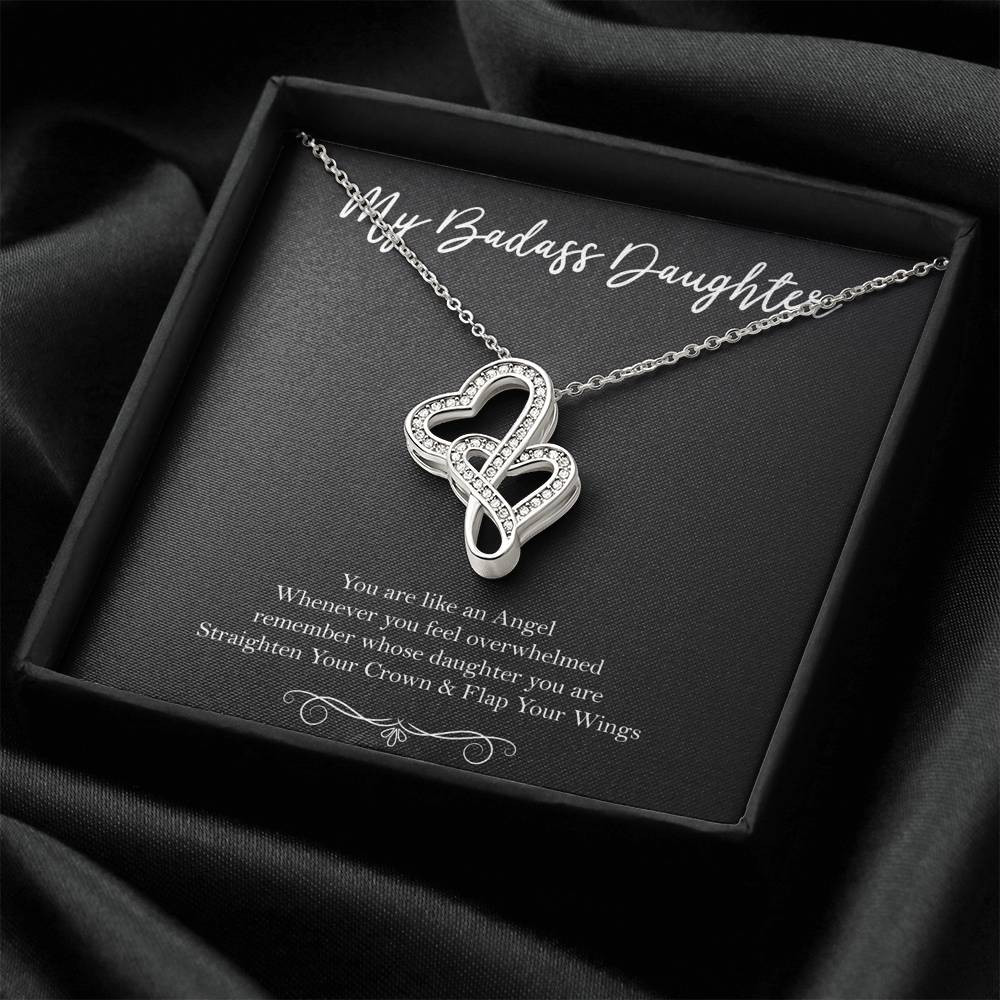To My Badass Daughter Gifts, You Are Like An Angel, Double Heart Necklace For Women, Birthday Present Idea From Mom