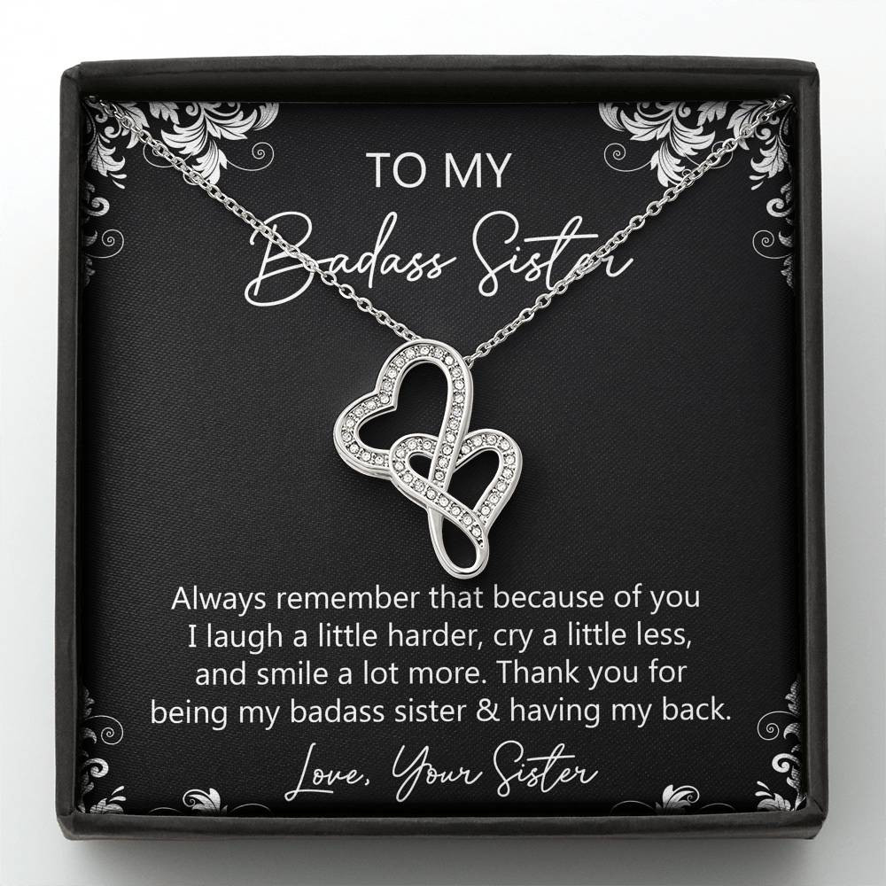 To My Badass Sister Gifts, Always Remember, Double Heart Necklace For Women, Birthday Present Idea From Sister