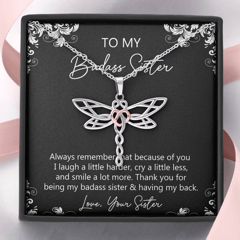 To My Badass Sister Gifts, Always Remember, Dragonfly Necklace For Women, Birthday Present Idea From Sister