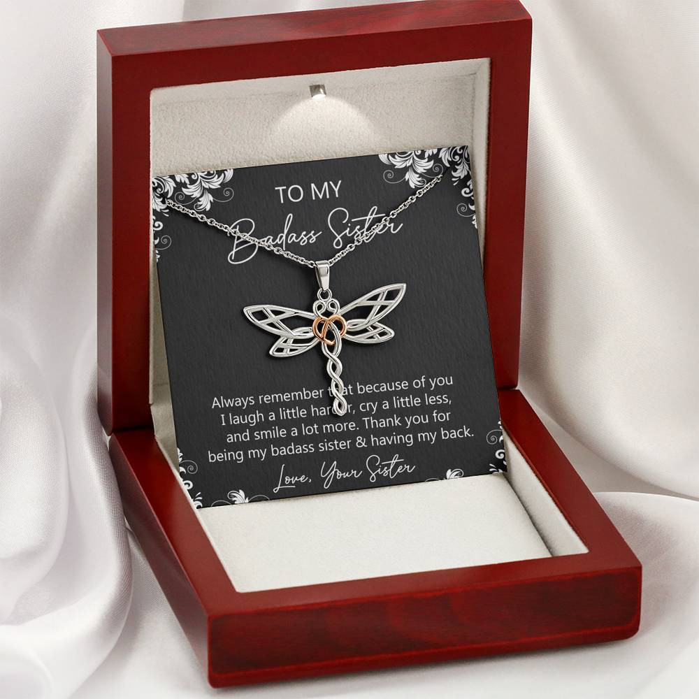 To My Badass Sister Gifts, Always Remember, Dragonfly Necklace For Women, Birthday Present Idea From Sister