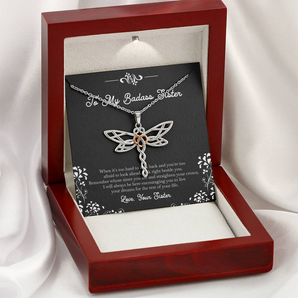 To My Badass Sister Gifts, I Will Always Be Here , Dragonfly Necklace For Women, Birthday Present Idea From Sister