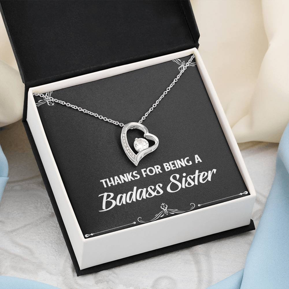 To My Badass Sister Gifts, Thanks For Being A Badass Sister, Forever Love Heart Necklace For Women, Birthday Present Idea From Sister