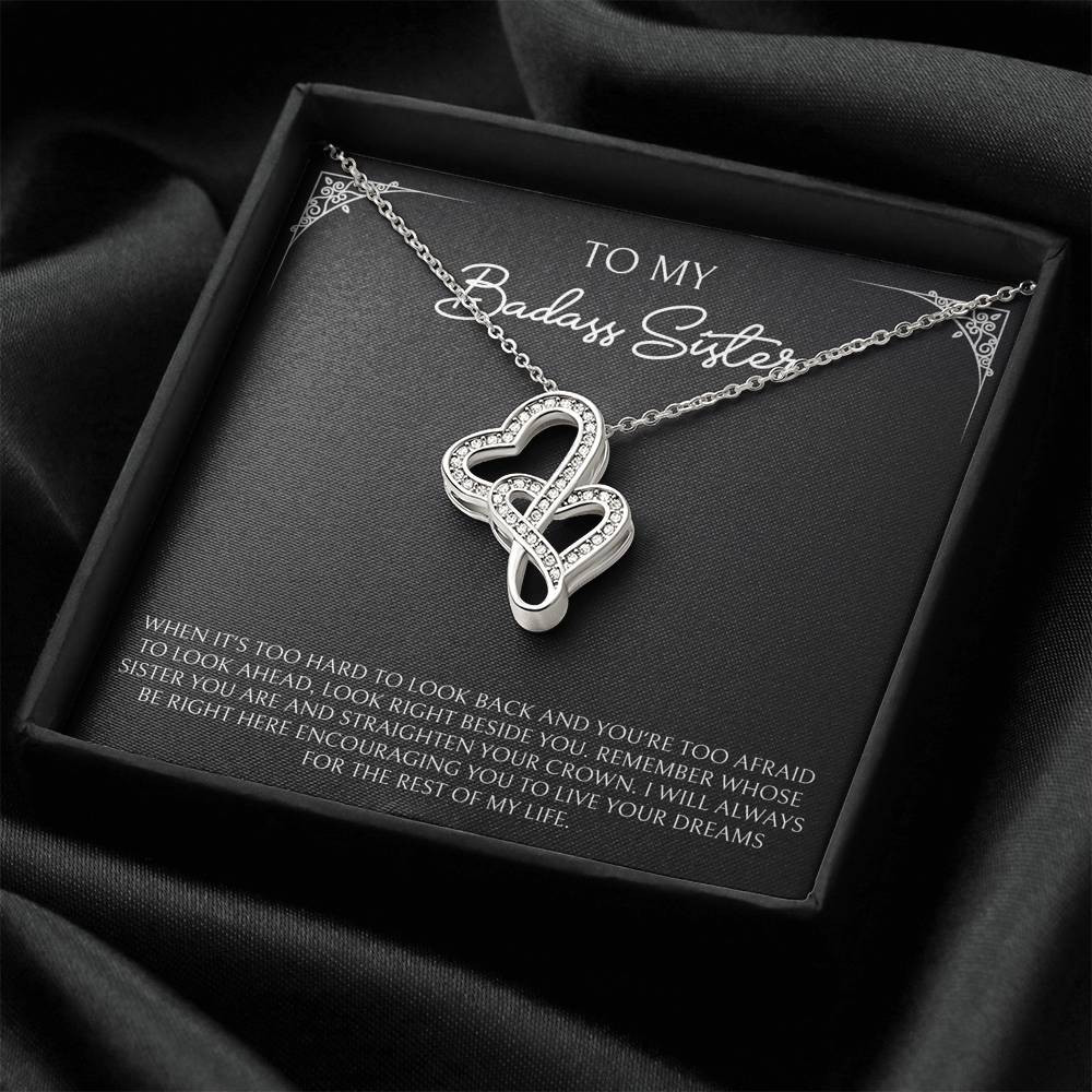 To My Badass Sister Gifts, When It’s Too Hard To Look Back, Double Heart Necklace For Women, Birthday Present Ideas From Sister Brother