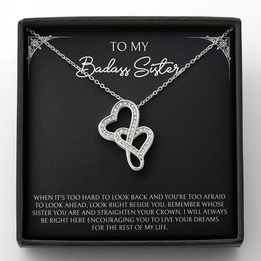 To My Badass Sister Gifts, When It’s Too Hard To Look Back, Double Heart Necklace For Women, Birthday Present Ideas From Sister Brother