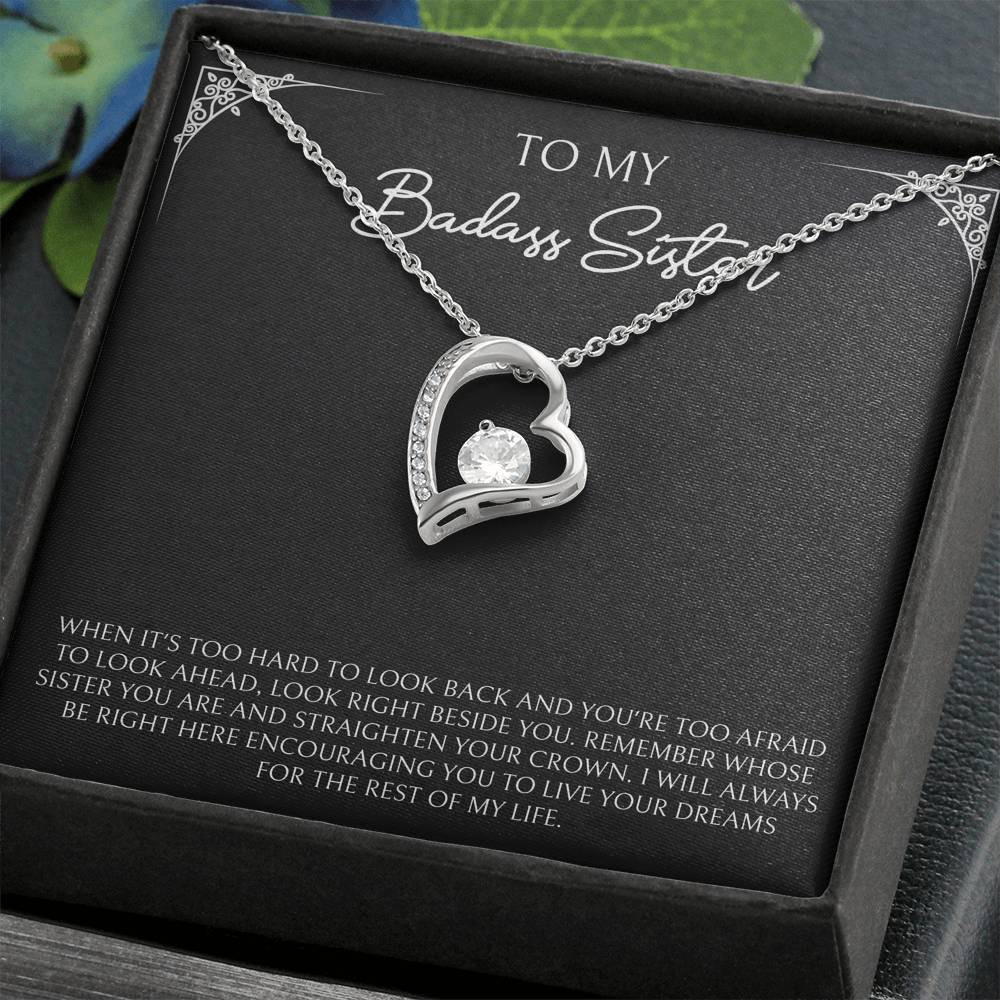To My Badass Sister Gifts, When It’s Too Hard To Look Back, Forever Love Heart Necklace For Women, Birthday Present Ideas From Sister Brother