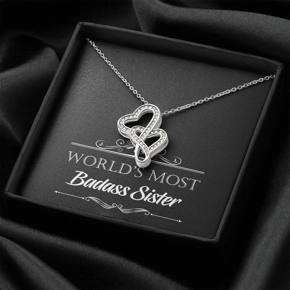 To My Badass Sister Gifts, World’s Most Badass Sister, Double Heart Necklace For Women, Birthday Present Idea From Sister