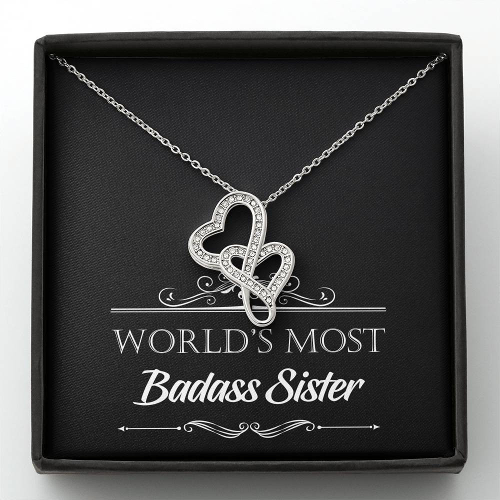 To My Badass Sister Gifts, World’s Most Badass Sister, Double Heart Necklace For Women, Birthday Present Idea From Sister