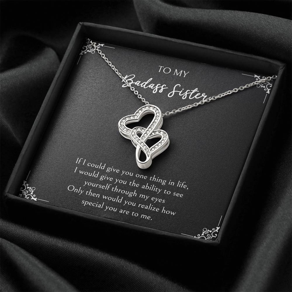 To My Badass Sister Gifts, You Are Special To Me, Double Heart Necklace For Women, Birthday Present Ideas From Sister Brother