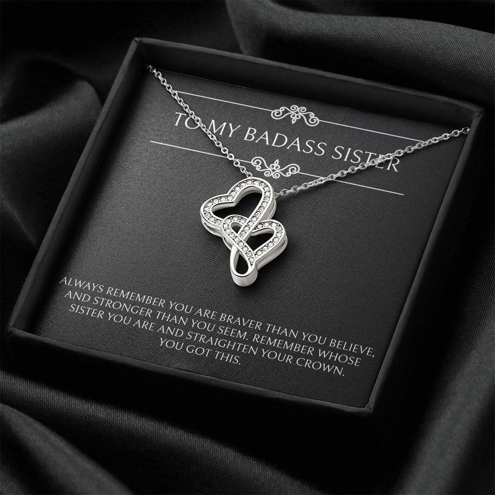 To My Badass Sister Gifts, You Got This, Double Heart Necklace For Women, Birthday Present Ideas From Sister Brother