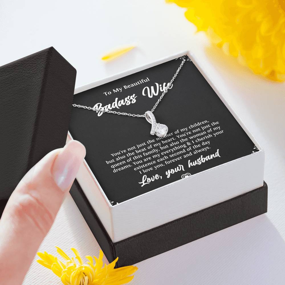 To My Badass Wife, Beat Of My Heart, Alluring Beauty Necklace For Women, Anniversary Birthday Valentines Day Gifts From Husband