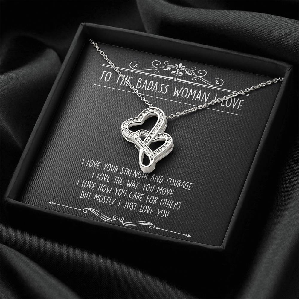 To My Badass Wife, I Just Love You, Double Heart Necklace For Women, Anniversary Birthday Valentines Day Gifts From Husband