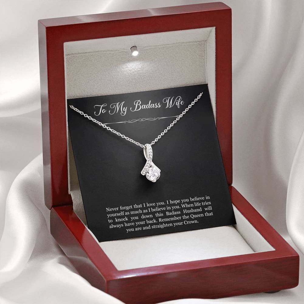 To My Badass Wife, Never Forget That I Love You, Alluring Beauty Necklace For Women, Anniversary Birthday Gifts From Husband