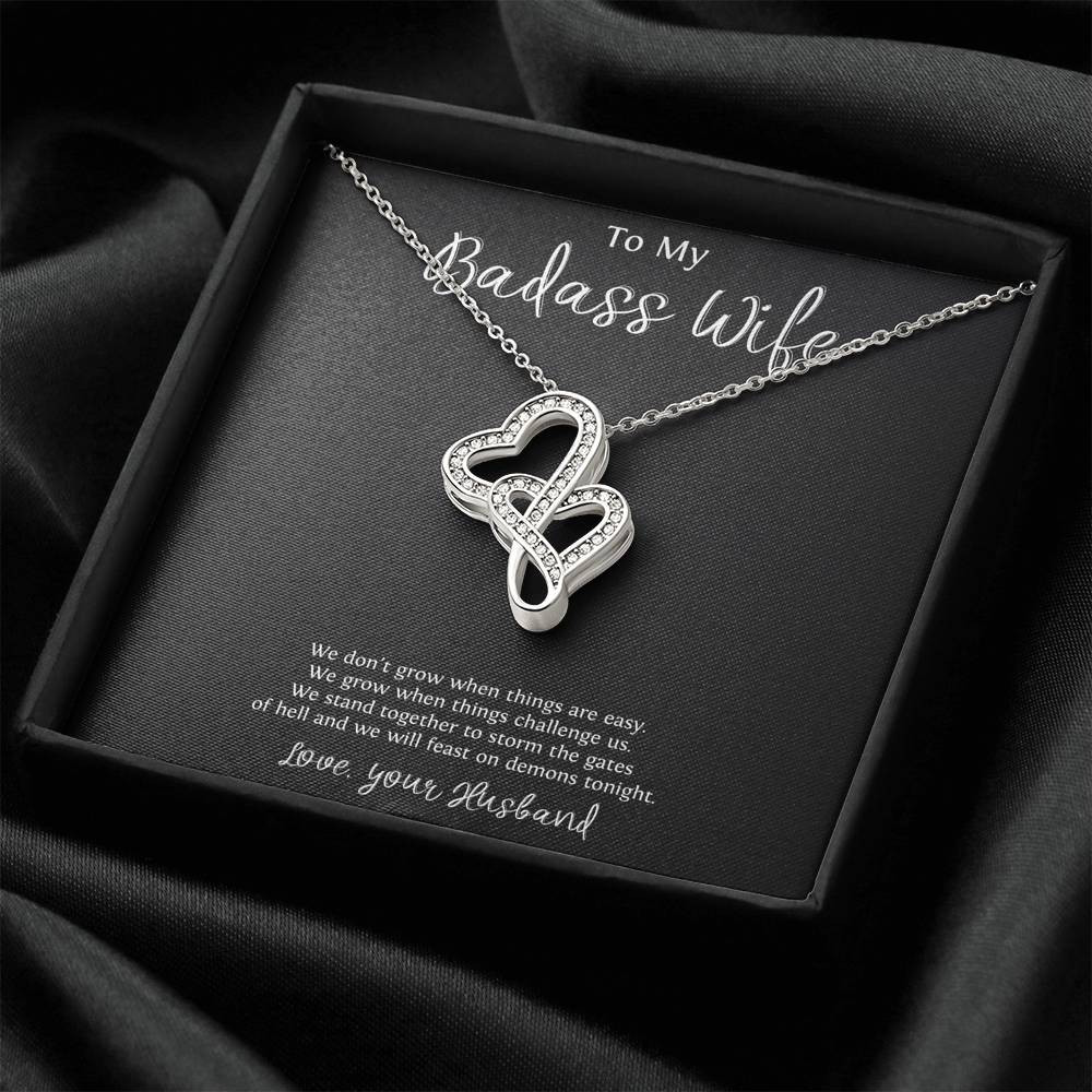 To My Badass Wife, We Stand Together, Double Heart Necklace For Women, Anniversary Birthday Valentines Day Gifts From Husband
