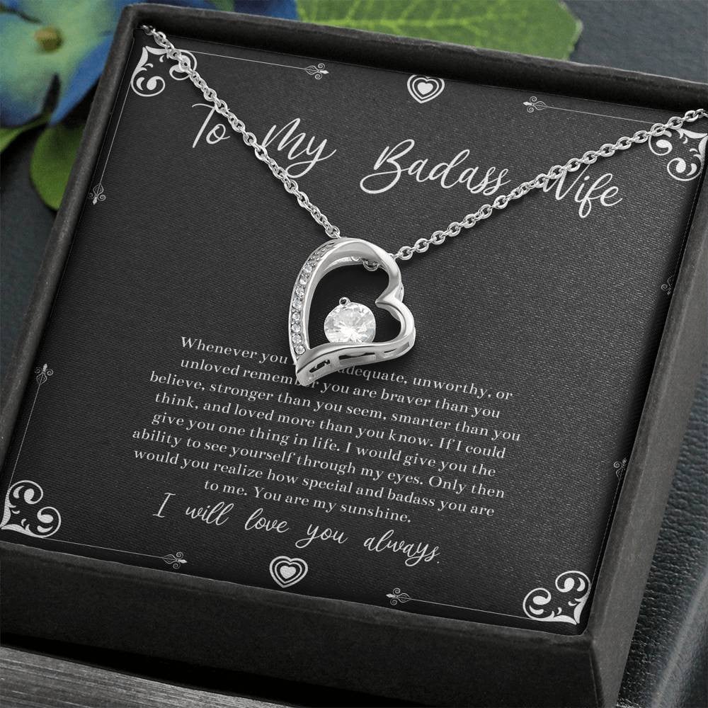 To My Badass Wife, You Are My Sunshine, Forever Love Heart Necklace For Women, Anniversary Birthday Valentines Day Gifts From Husband