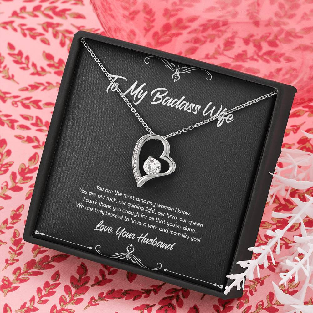 To My Badass Wife, You Are Our Rock, Forever Love Heart Necklace For Women, Anniversary Birthday Valentines Day Gifts From Husband