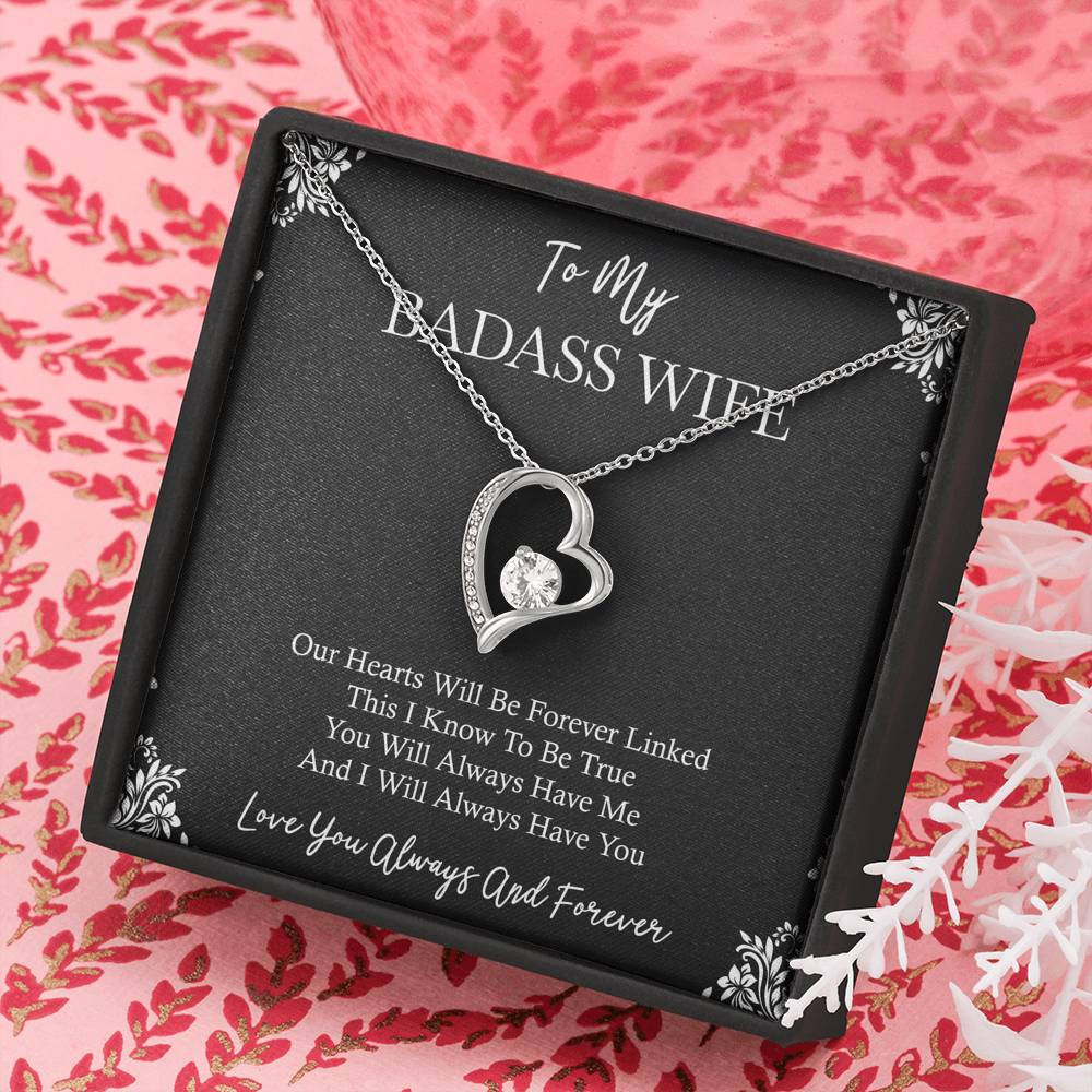To My Badass Wife, You Will Always Have Me, Forever Love Heart Necklace For Women, Anniversary Birthday Valentines Day Gifts From Husband