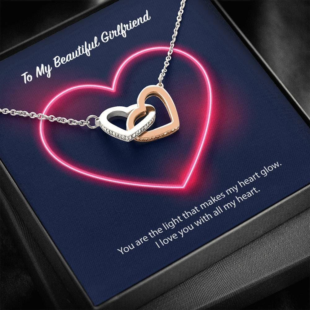 To My Beautiful Girlfriend Interlocking Hearts Necklace