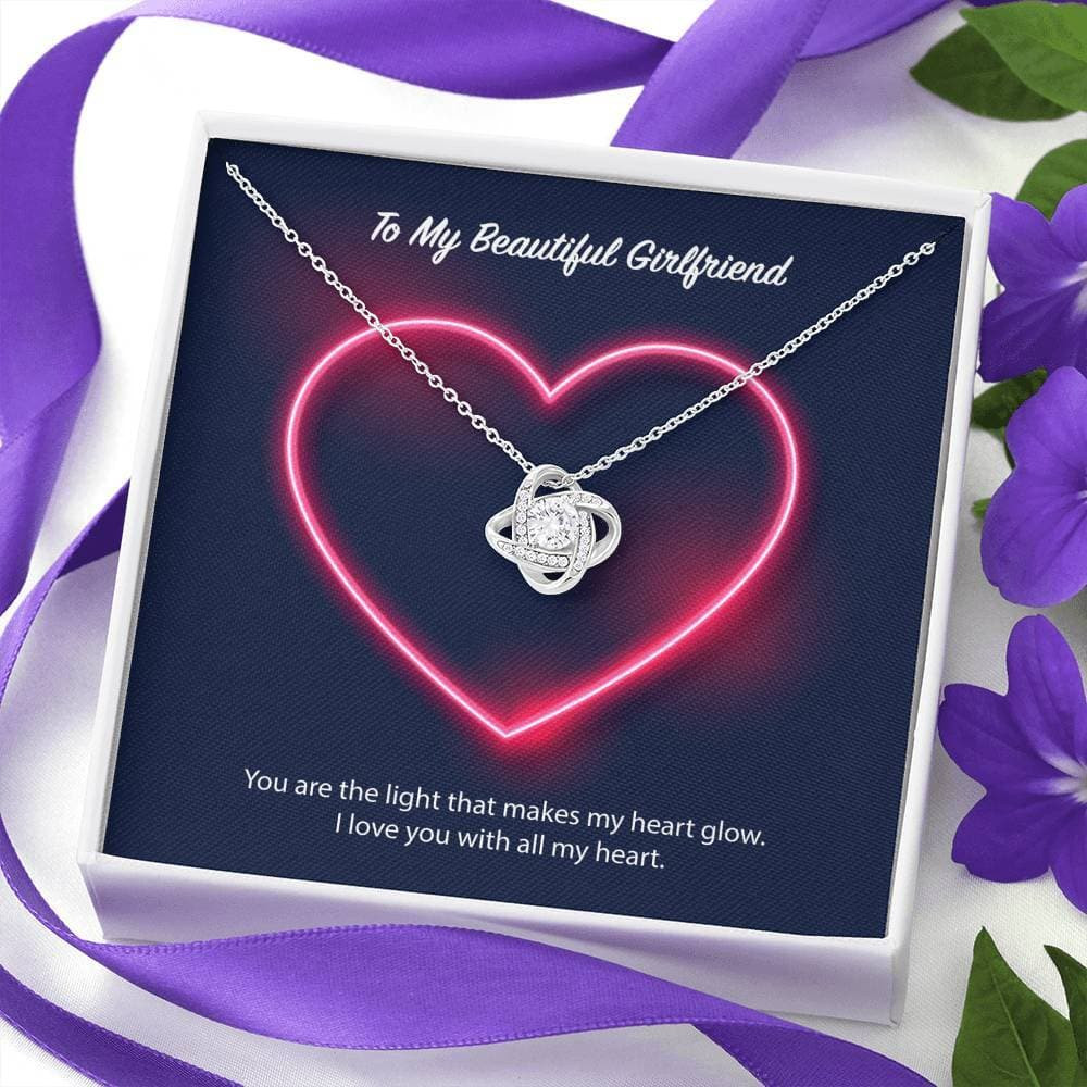 To My Beautiful Girlfriend Neon Heart Love Knot Necklace