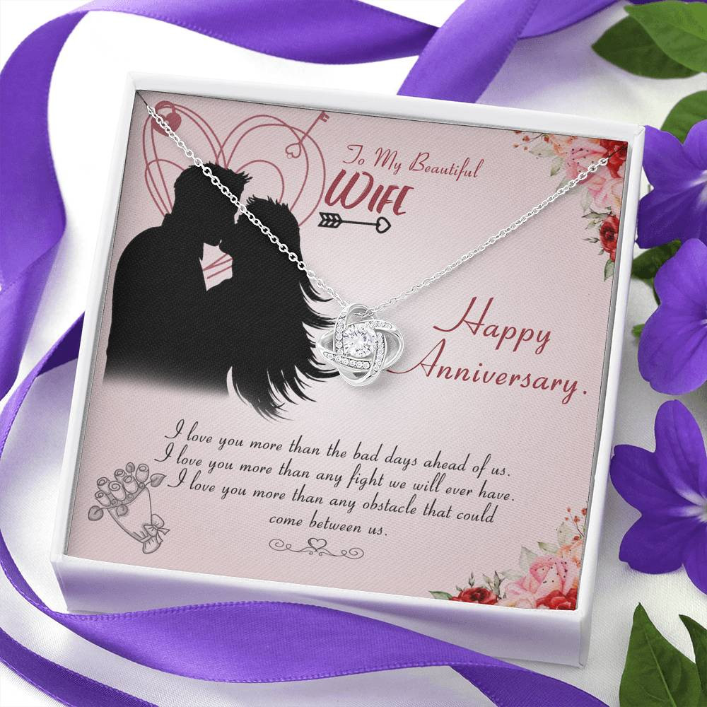 To My Beautiful Wife Happy Anniversary Love Knot Necklace