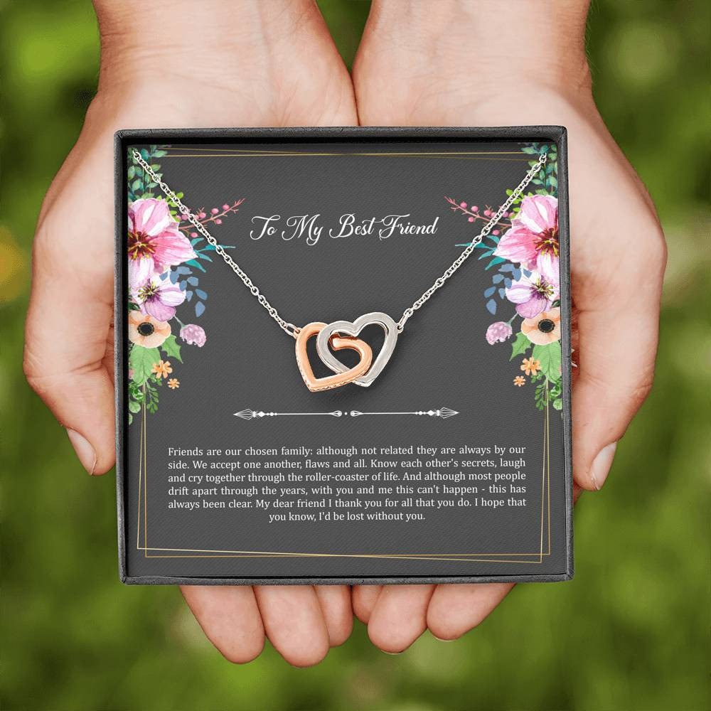 To My Best Friend Gifts, Friends Are Our Chosen Family, Interlocking Heart Necklace For Women, Birthday Present Idea From Bestie