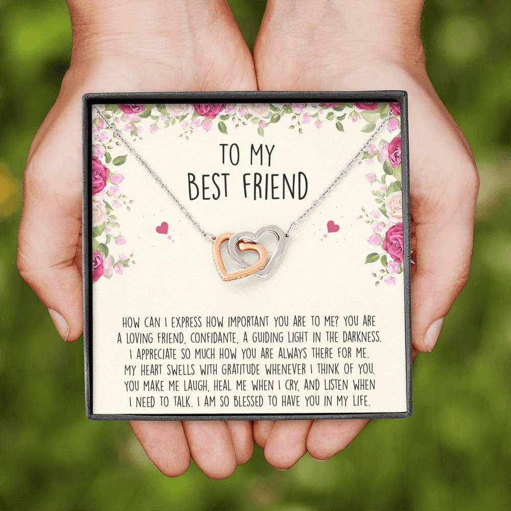 To My Best Friend Gifts, I Am So Blessed, Interlocking Heart Necklace For Women, Birthday Present Idea From Bestie