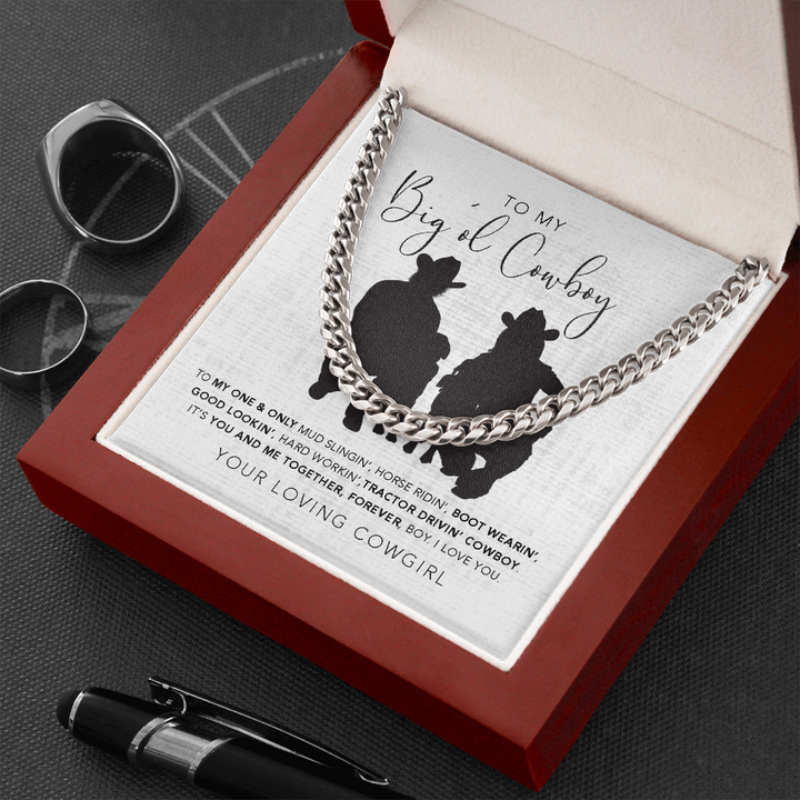 To My Big’ol Cowboy Necklace Gift You And Me Together, Forever Boy I Love You Cuban Link Chain Necklace