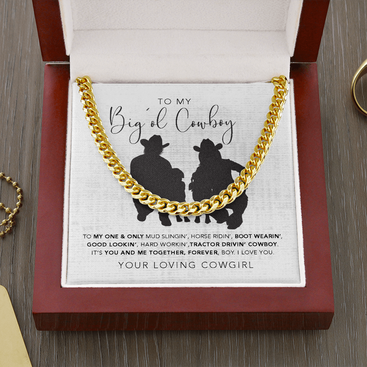 To My Big’ol Cowboy Necklace Gift You And Me Together, Forever Boy I Love You Cuban Link Chain Necklace